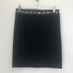 Tory Burch Black Wool Studded Skirt with Pockets